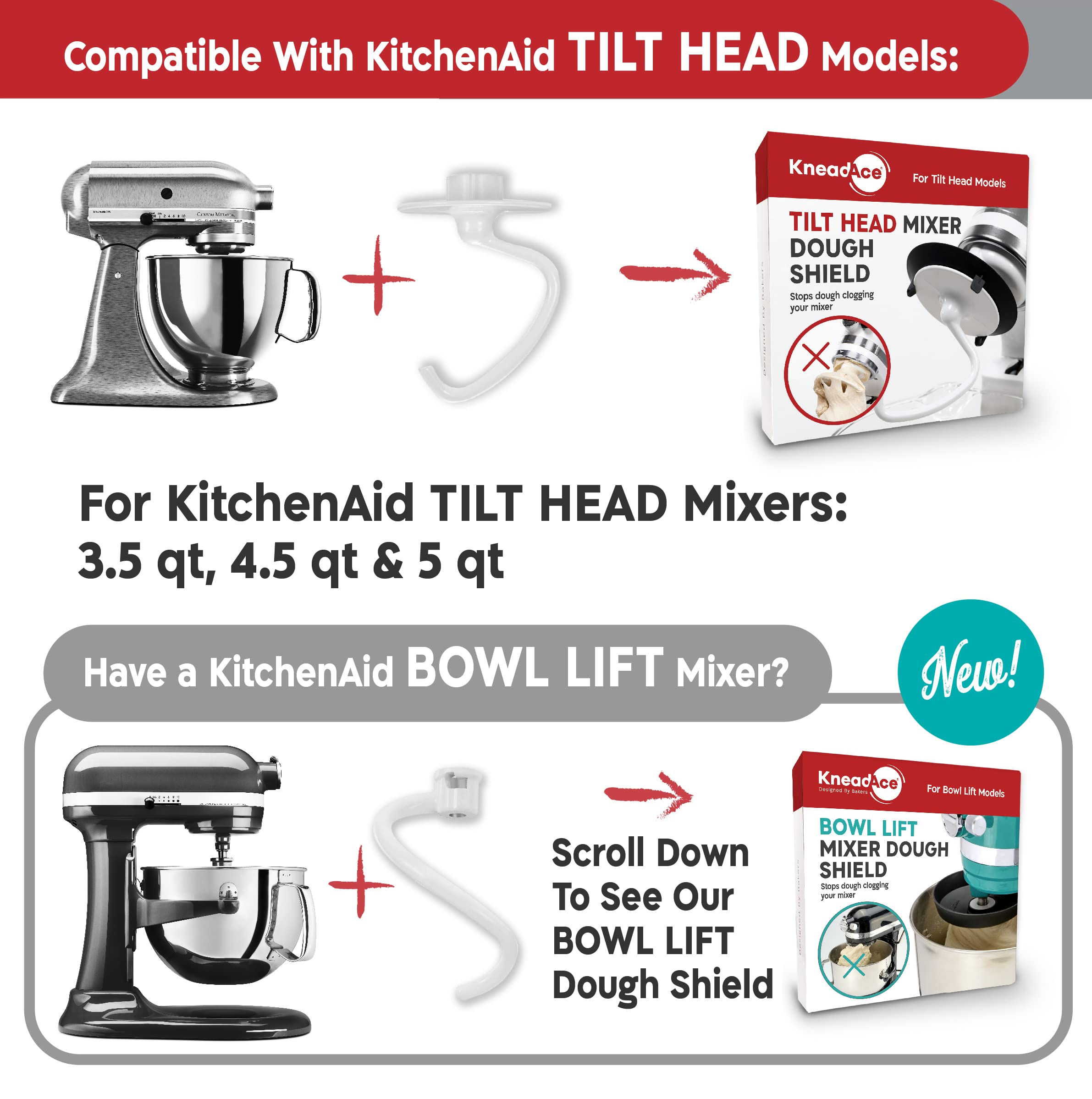 Dough Hook Shield For Kitchen Aid - Prevents Your Dough from Climbing Up and Clogging Up Your Mixer – Mess Free Mixer Accessory Compatible With KitchenAid C Shape Dough Hooks (Dark Grey)