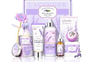 LUCOTIYA Lavender Spa Bath and Body Gift Set - Relaxing Self Care Baskets for Women - Birthday Gifts for Her, Sister, Mom, Wife