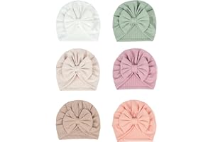 ZURLEFY 6 PCS Stretchy Baby Turban Hats, Baby Hat with Bows for Girls, Baby Boys Caps, Toddler, Newborn, Infant Hat Unisex
