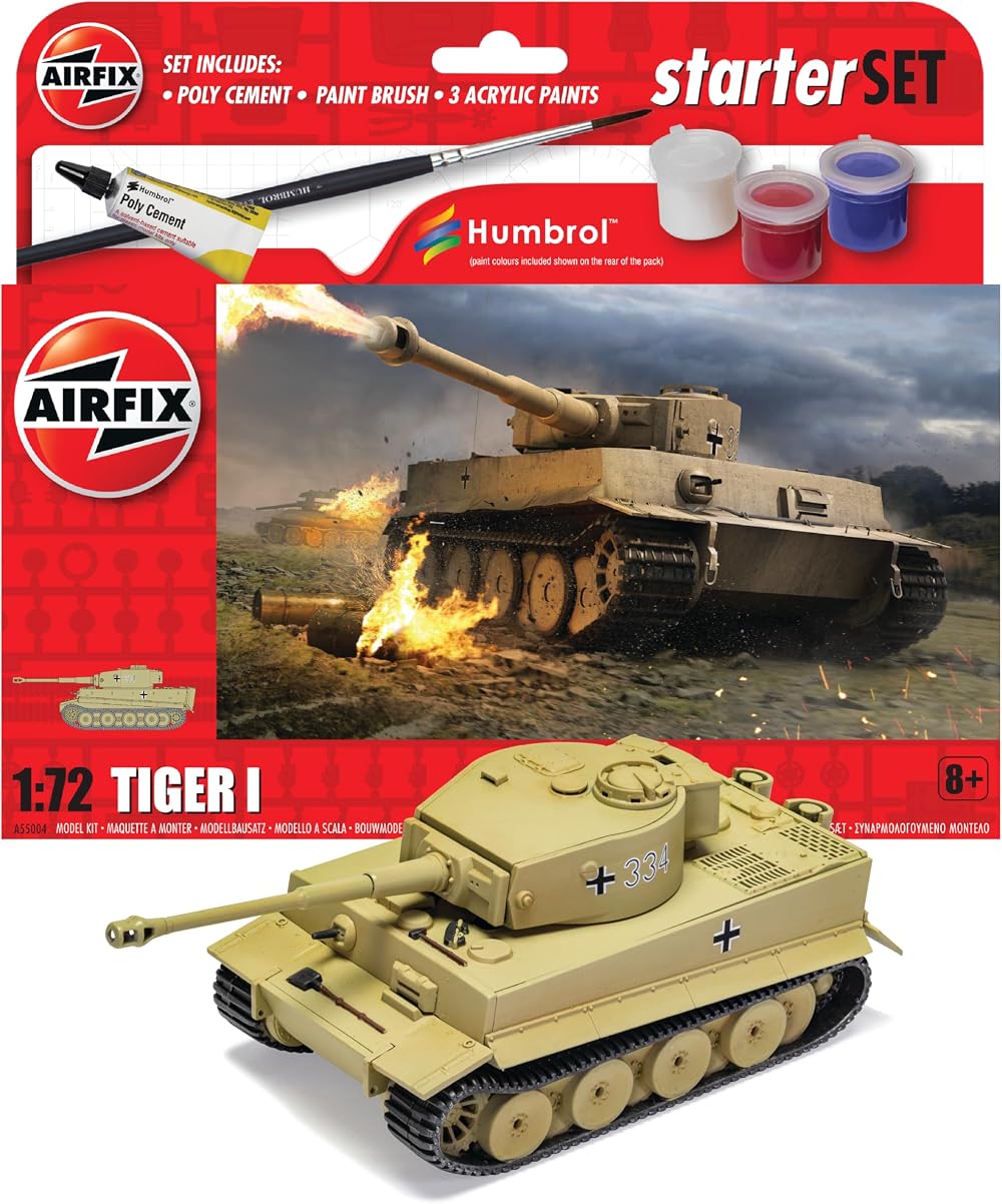 Airfix Starter Set A55004 Tiger 1 1:72 Plastic Model Kit Decals Paints Brush