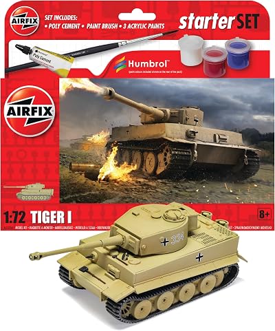Airfix Starter Set A55004 Tiger 1 1:72 Plastic Model Kit Decals Paints Brush