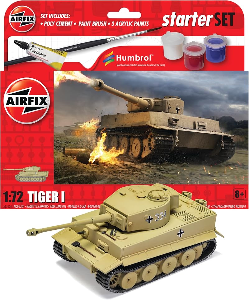 Airfix Starter Set A55004 Tiger 1 1:72 Plastic Model Kit Decals Paints Brush
