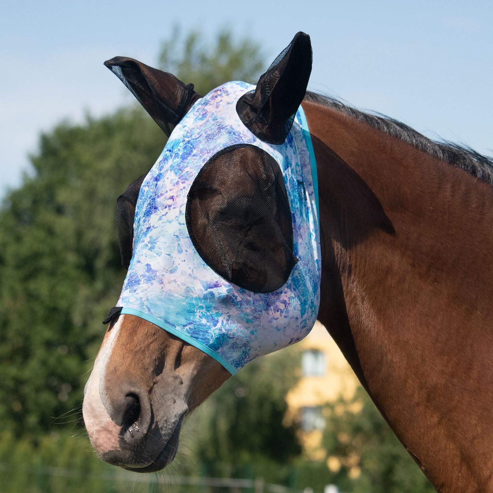 Harrison Howard Elasticity Horse Fly Mask Superb Comfort with UV Protection Standard Horse Fly Mask for Horse-Pastel Mix
