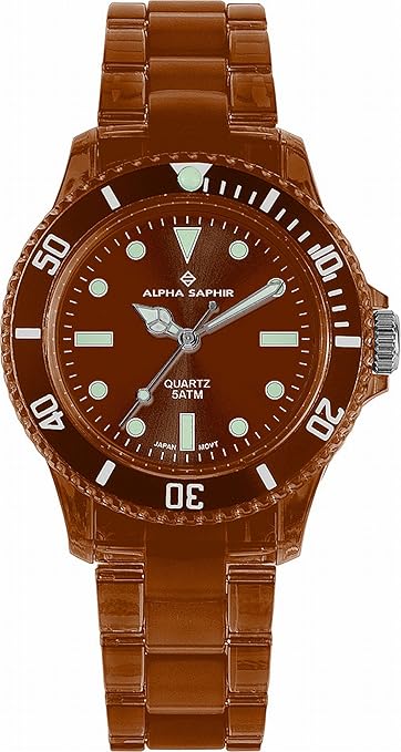 Alpha Saphir Unisex-Uhren Quarz Analog 369O, 39 mm braun