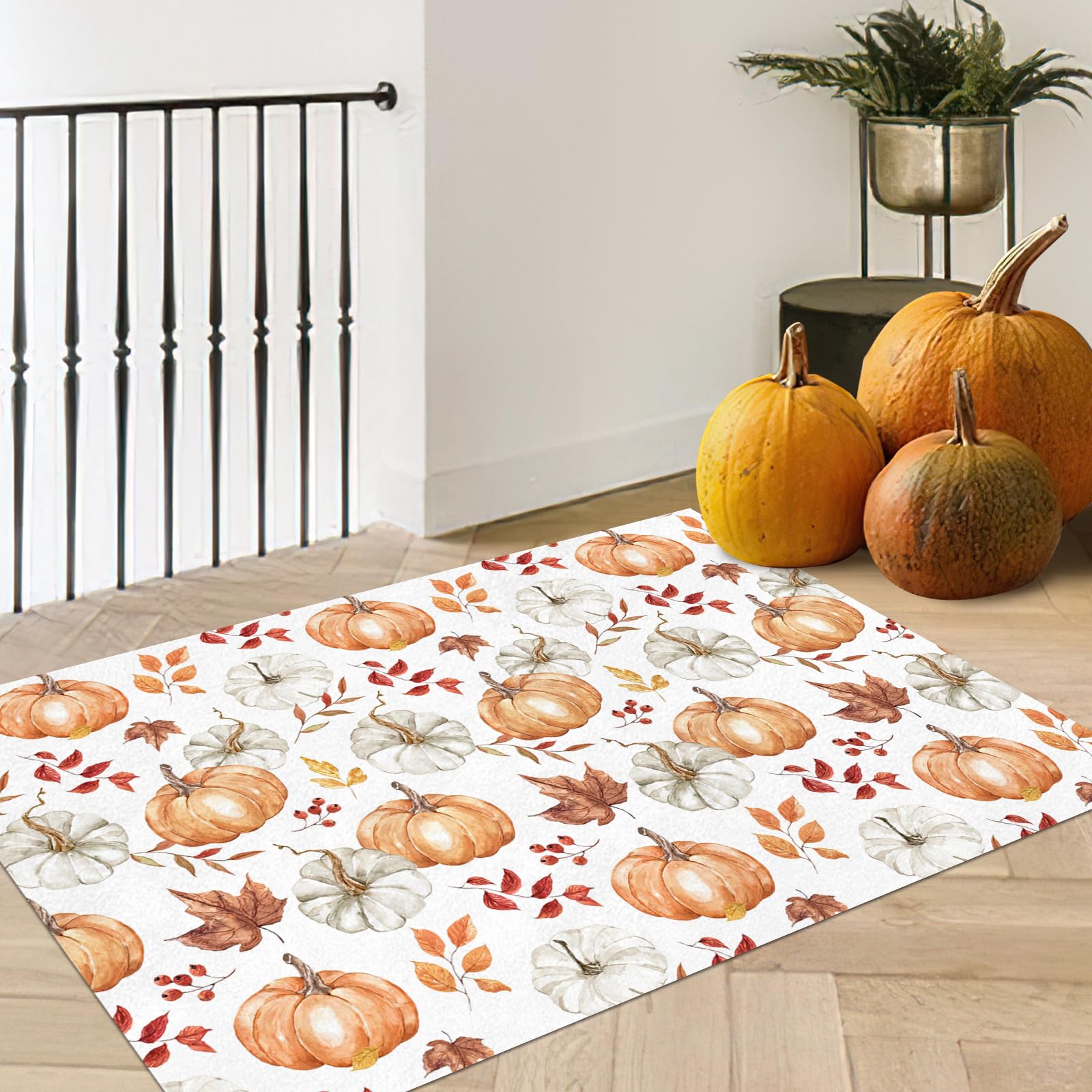 Livcoz Fall White Pumpkin Washable Area Rug 2 x 3 Ft, Autumn ...