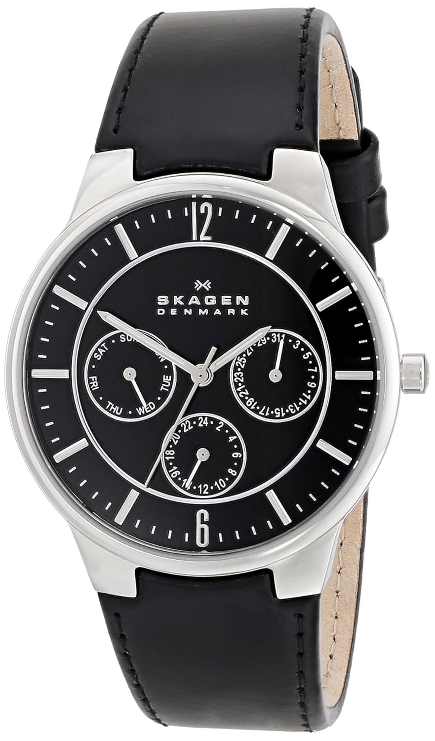 Skagen Men's 331XLSLB Steel Black Leather MultiFunction Watch Skagen