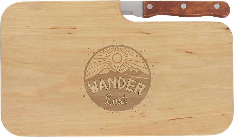 | Brotzeitbrett Holz mit Gravur “Wanderlust” & Messer | 26 x 15 cm | Frühstücksbrettchen Holz Schneidebrett Jausenbrett | Geschenk für Wanderer und Bergfreunde zum Vatertag — Foto 5 von 8