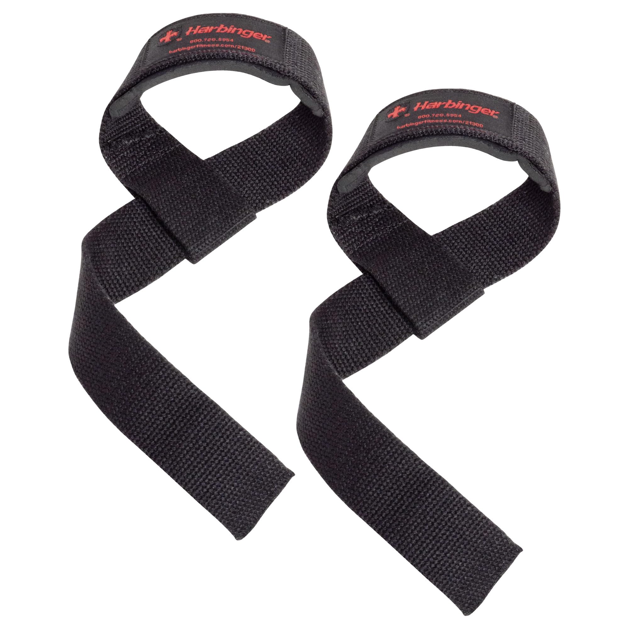 Harbinger Padded Cotton Lifting Straps with NeoTek Cushioned Wrist, 21.5 Inch Length, 1.5 Inch Width, Pair, Weightlifting Wrist Straps for Deadlifts and Strength Training, Black