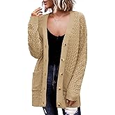 Zeagoo Womens 2026 Long Sleeve Chunky Cable Knit Fall Cardigans Sweaters Button Down Open Front Outerwear with Pockets