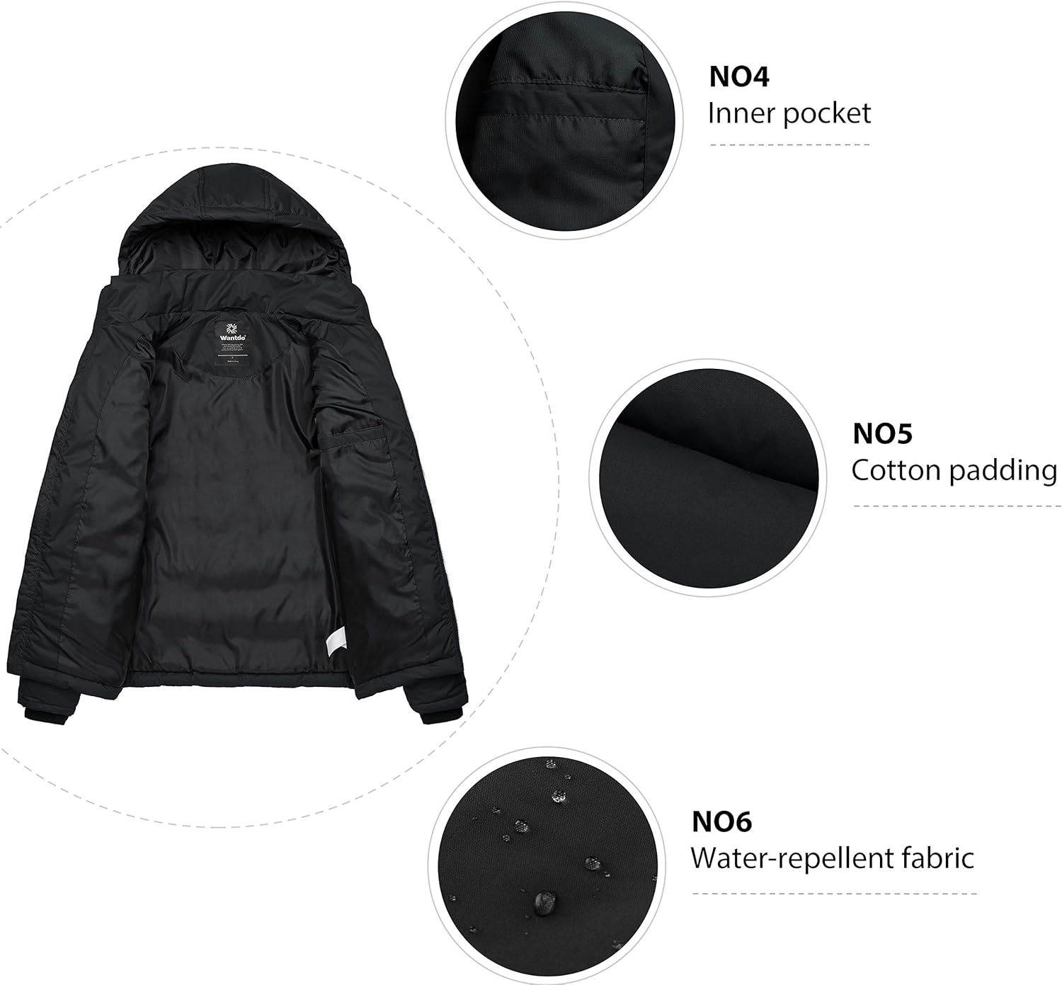 Wantdo Men's Thicken Puffer Jacket Insulated Water-Resistant Warm Winter Coat with Hood: Clothing