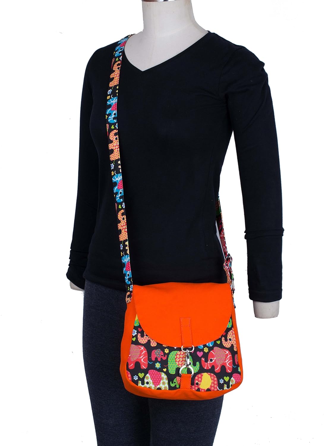 vivinkaa orange hathi canvas sling bag for women