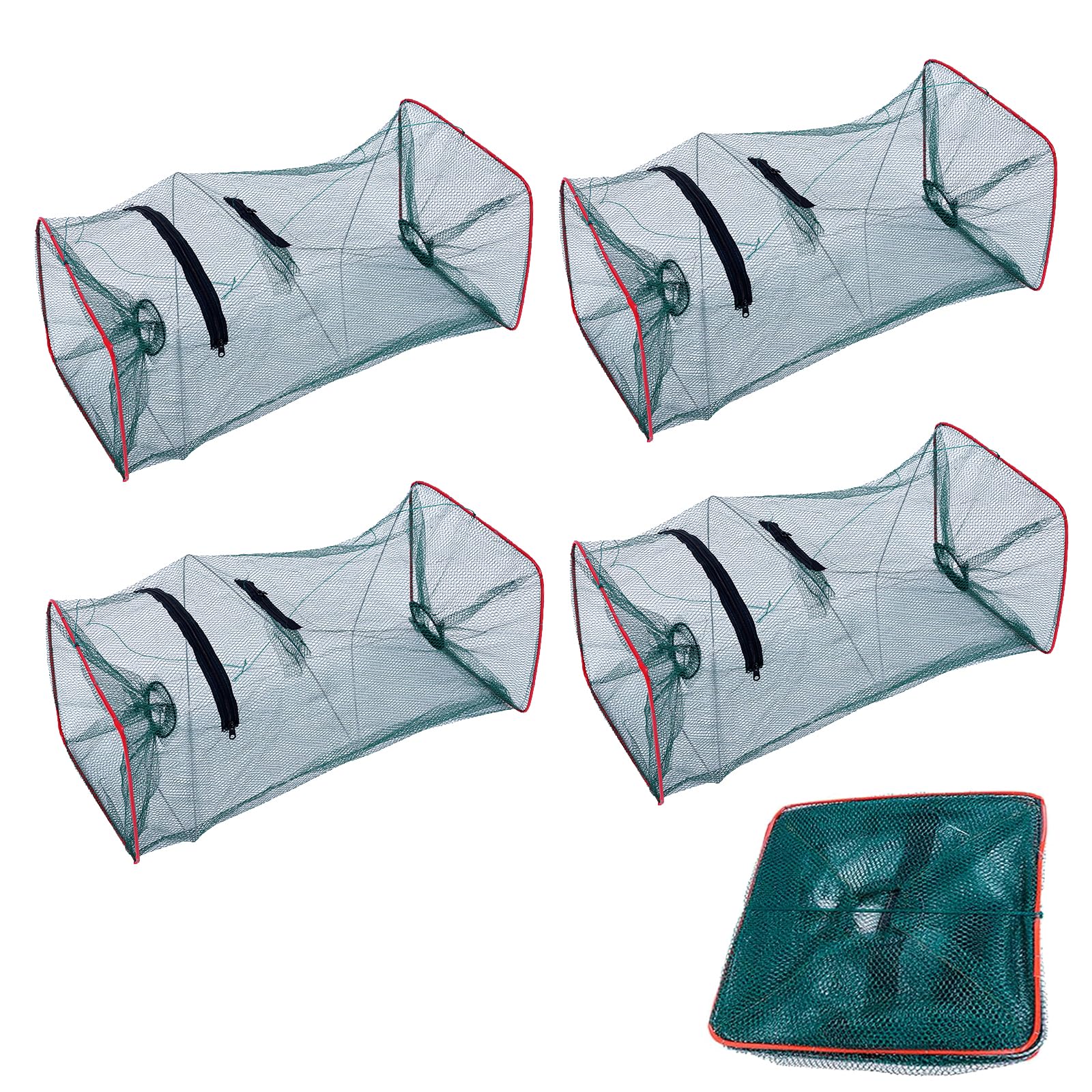 Guanici 4 Pieces Foldable Fishing Bait Fish Trap Foldable Crab Trap Reuser Crab Trap 21 x 45cm Bait Fish Trap Fish Trap for Small Fish for Catching Shrimp Crab Carp and Small and Medium Sized Fish