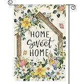 AVOIN colorlife Home Sweet Home Floral Spring Garden Flag 12x18 Inch Double Sided Outside, Seasonal Eucalyptus Flowers Welcome Yard Outdoor Flag