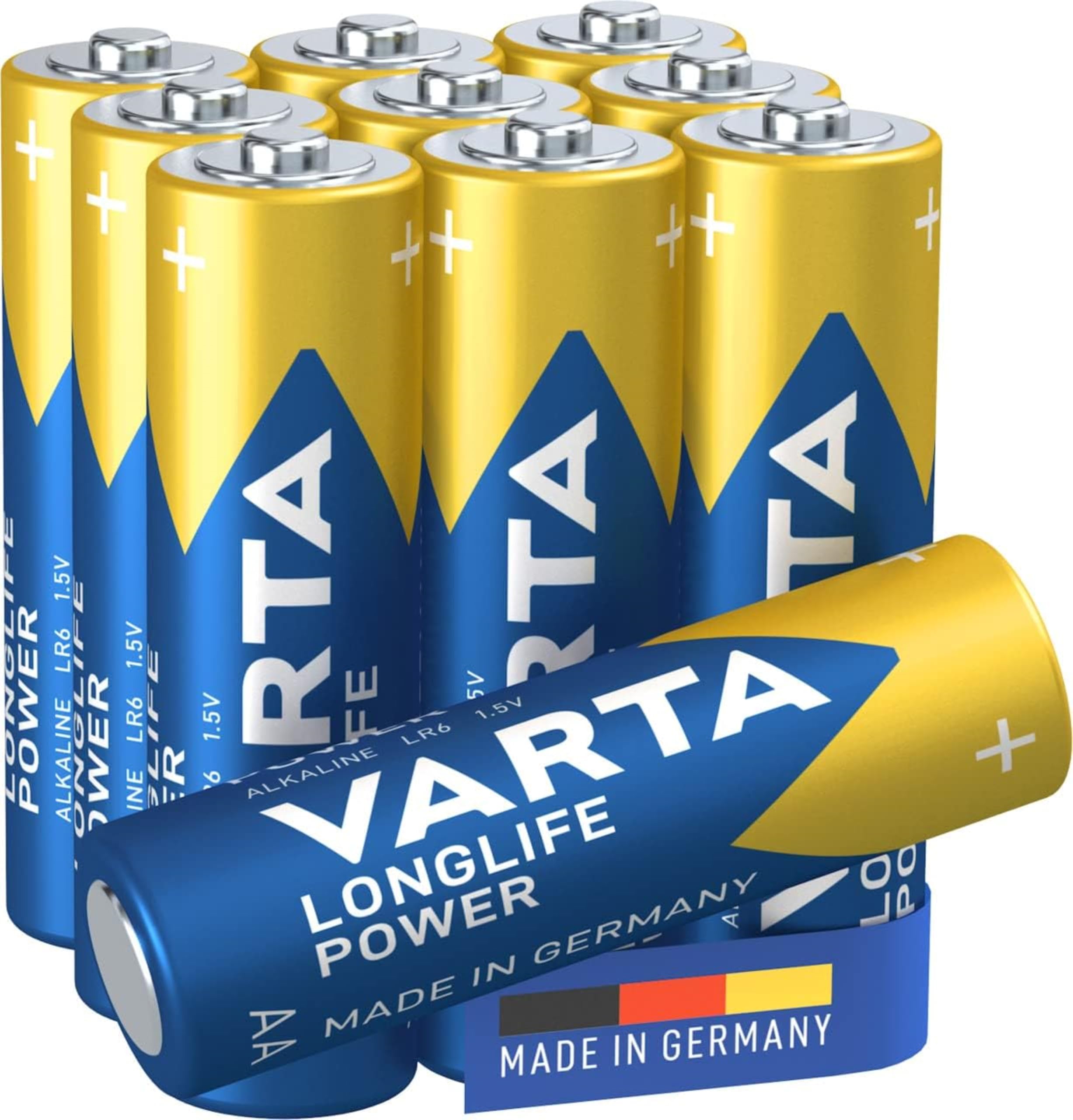 VARTA Longlife Power AA Mignon LR06 Alkaline Battery (10-pack) - Made in Germany - ideal for toys, torches, controllers and other battery-powered devices