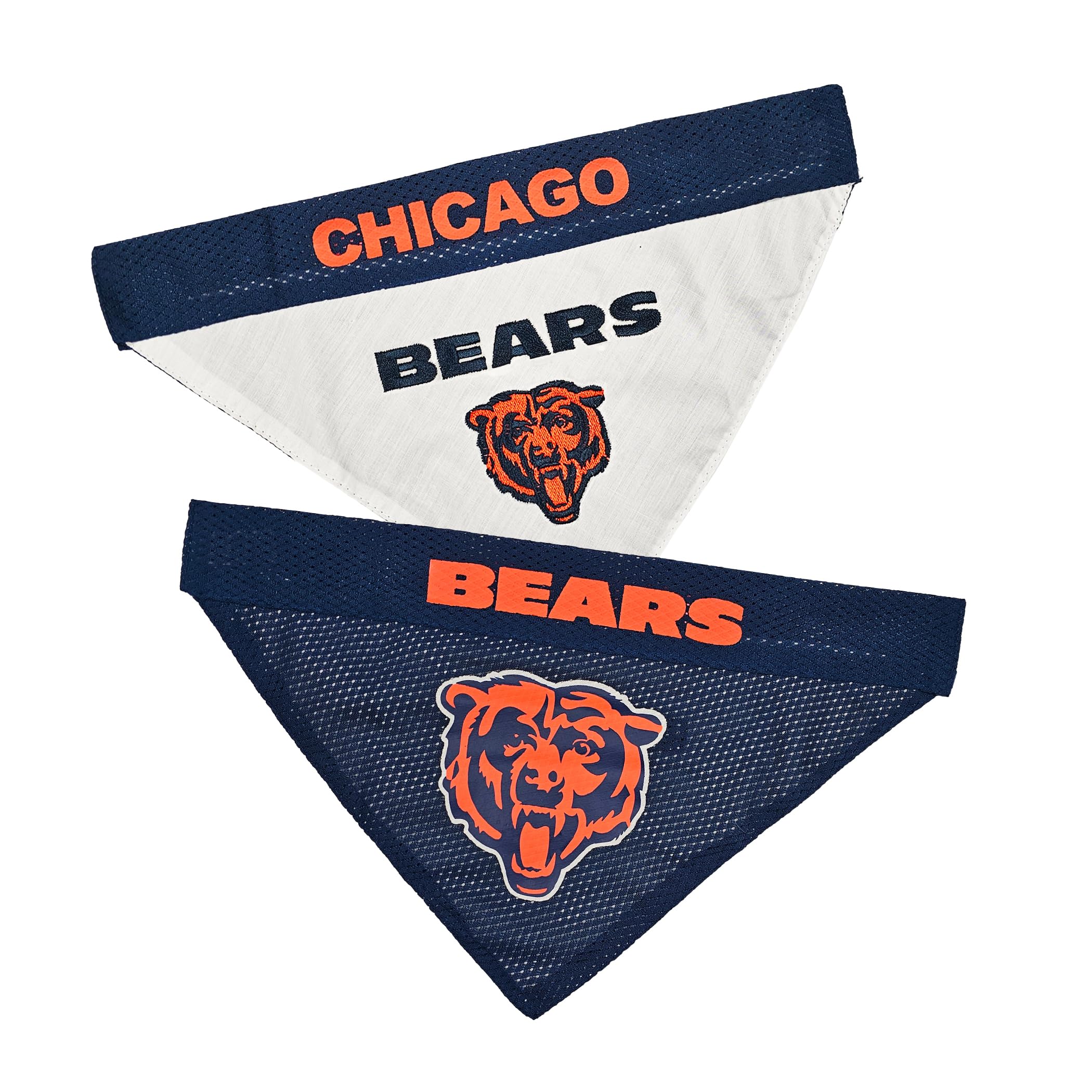 Pets First NFL DOG BANDANA - CHICAGO BEARS REVERSIBLE PET BANDANA. 2 Sided Sports Bandana with a PREMIUM Embroidery TEAM LOGO, Small/Medium. - 2 Sizes & 32 NFL Teams available