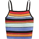 SweatyRocks Women's Sexy Strappy Crop Top Striped Print Ribbed Knit Cami Top