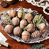 Vertintong 20 Pcs Vintage Christmas Ball Ornaments Neutral Textured Christmas Tree Hanging Decorations with Loop Antique Rustic Distressed Ornaments Decor for Home Farmhouse Xmas Party(Brown)