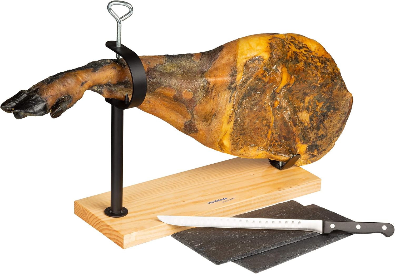 Steelblade Lacquered Wood + Gift 2 Plates of Natural Slate -Soporte Made in Spain - Very Durable Ham - Ideal for Ham and Pallets - Image 3