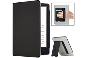 RSAquar Kindle Paperwhite Case for 11th Generation 6.8" and Signature Edition 2021 Released, Premium PU Leather Cover with Auto Sleep Wake, Hand Strap, Card Slot and Foldable Stand, Black