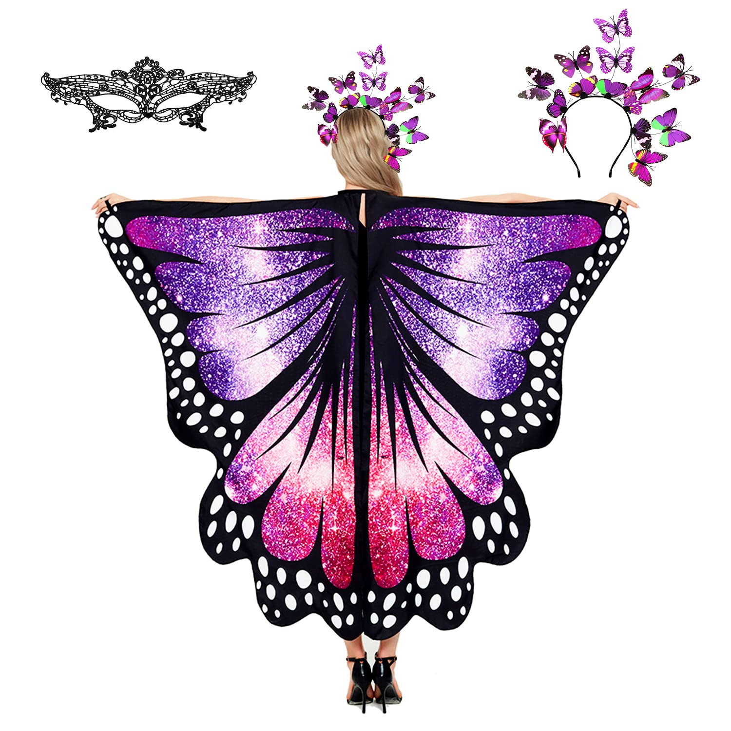 plainshe Butterfly Wings, Adult Butterfly Wings Costume, Butterfly Cape, Halloween Butterfly Wings for Women, 3PCS Fairy Shawl Set. — image 1