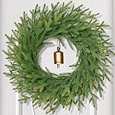 Christmas Wreath Decorations - 24 Inch Norfolk Pine Wreath with Vintage Charm Cow Bell, Christmas Wreaths for Front Door, Christmas Door Wreath for Outdoor Indoor Wall Windows Christmas Decor