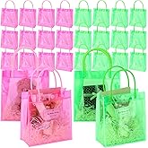Sweetude 24 Pcs Pink and Green Gift Bags with Handles Candy PVC Green Clear Goodies Bag Witch and Princess Party Magical Theme Gift Bags Birthday Musical Party Favors Supplies Halloween Decorations