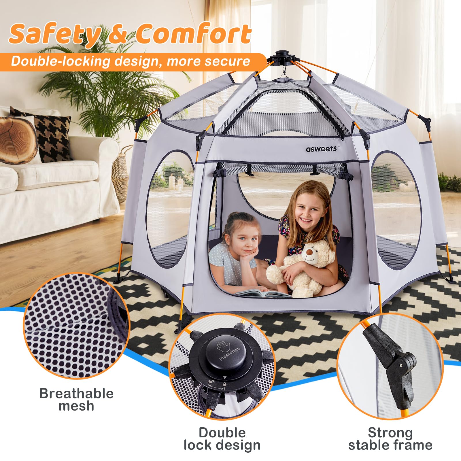 Asweets 4 in 1 Pop Up Playpen Indoor and Outdoor Portable, Lightweight Baby Playpen with Travel Bag,Baby Beach Tent and Play Toddler Play Yard Canopy