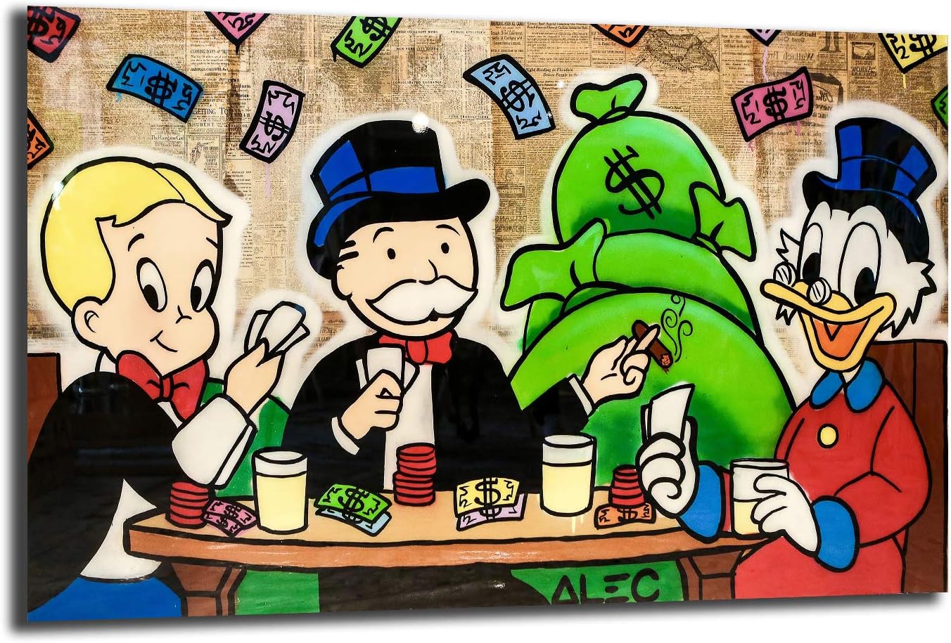 FireDeer Alec Monopoly Richie Scrooge Playing Cards Money POP Street Art Canvas Painting Poster Print Picture For Living Room Wall Decor (No Frame,20x30 inch)