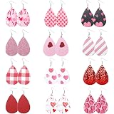 MTSCE 12-20 Pairs Leather Earrings for Women Girls Party, Lightweight Teardrop Faux Leather Earrings, Heart-Shaped Print Drop Earrings Set Valentine Day Gift
