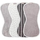 WeeSprout Unisex Organic Towel Cotton Burp Cloths, Set of 4, Four Ultra-Absorbent Layers Keep Clothes Dry, Button Transforms into Baby Bib, Machine Washable & Dryer Safe (Neutral Set, Full)