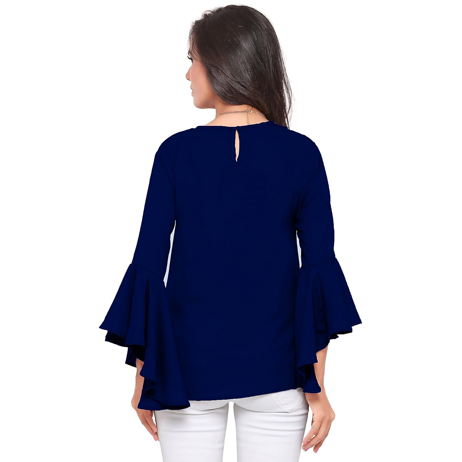 serein women's top (royal blue crepe moss top with flute sleeves)