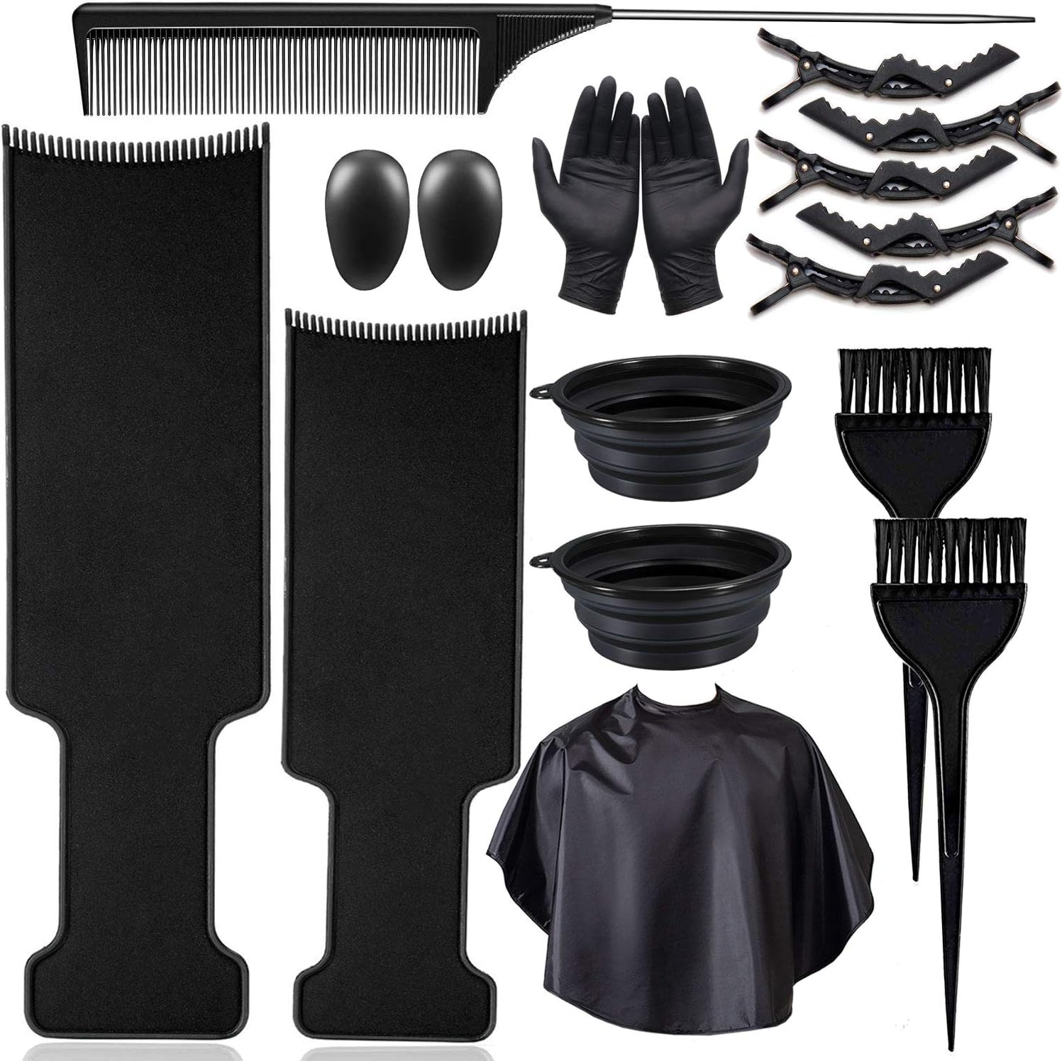 16Pcs Hair Dyeing Kit, Balayage Highlighting Board with Brush Tool and Pin Tail Comb, Dyeing Brush, Mixing Bowl, Reusable Gloves, Salon Cape, Ear Cover and Clips for DIY Hair Coloring Dyeing