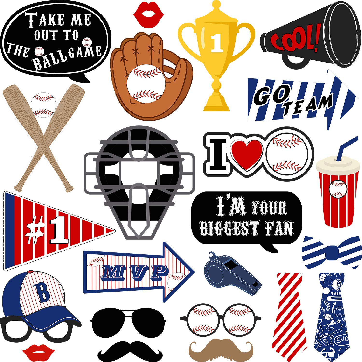 24 Pieces Baseball Photo Booth Props Kit Baseball Theme Party Birthday ...