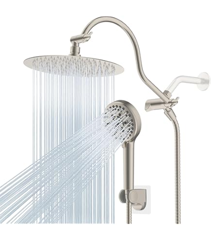 Drettyer Antique Brass Rain Shower Head – 9 Inch Vintage Shower Head With Curved Arm, High Pressure