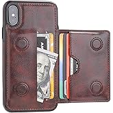 KIHUWEY Compatible with iPhone Xs/X Wallet Case Credit Card Holder, Premium Leather Kickstand Durable Shockproof Protective Cover for iPhone X/Xs 5.8 Inch(Brown)