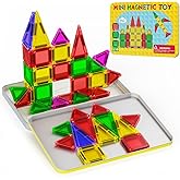 Mini Magnetic Tiles, 46PCS Travel Magnetic Tiles with Case, STEM Educational Building Set Construction Toys for Kids Ages 3+,