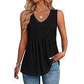 GKBK Womens Tank Tops V Neck Sleeveless Babydoll Tops Flowy Peplum Tops for Women Dressy Boho Chic Spring Summer Clothing