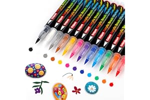 colpart Brush Tip Acrylic Paint Pens-12 Colors Acrylic Paint Markers Calligraphy Art Markers for Lettering,Card Making,Rock painting,Stone, Ceramic, Glass, Wood, Canvas, Metal, DIY Art Crafting
