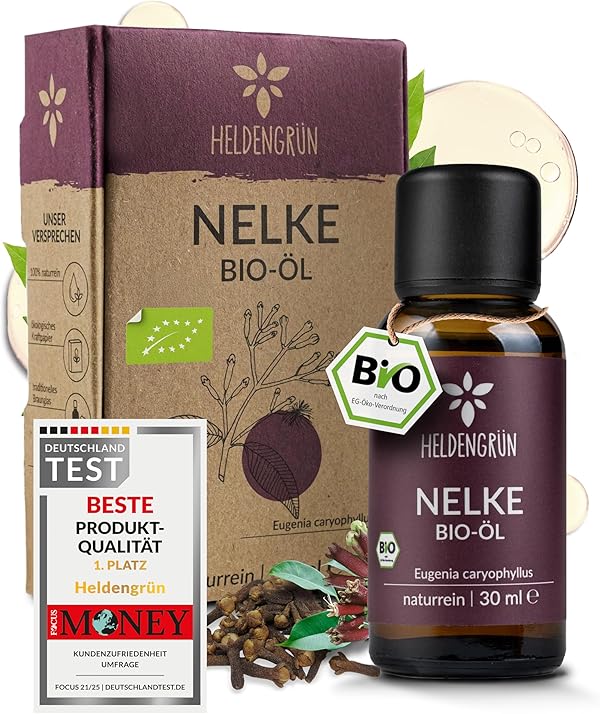 Heldengrün® BIO Nelkenöl [100% NATURREIN] Nelkenöl zum Einnhemen - Echtes Gewürznelkenöl - Ätherisches Nelkenöl Zahnschmerzen - Clove Oil