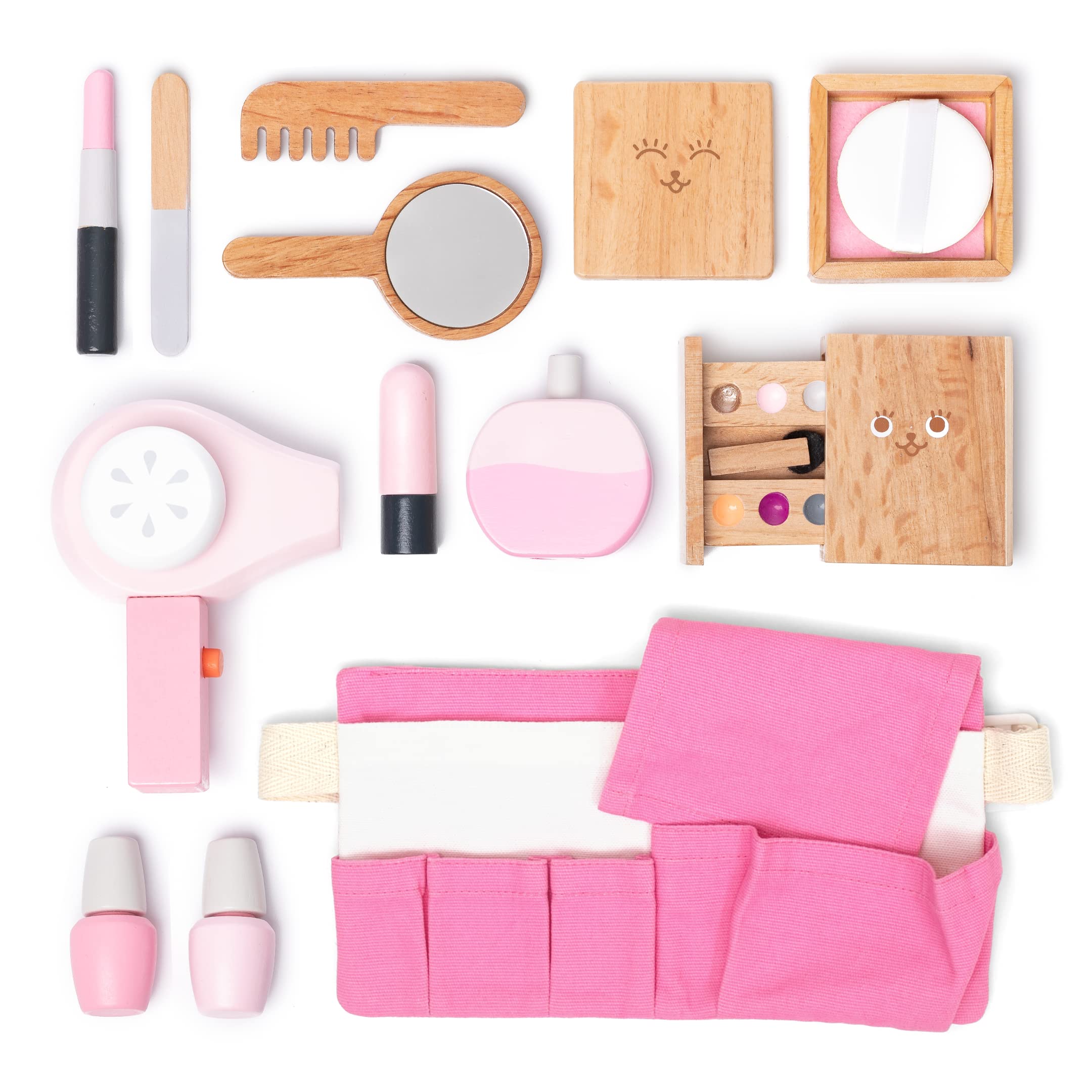 UMU® Wooden Beauty Salon Toys for Girls Makeup Playset 12 Piece Kit with Makeup, Brush, Mirror and Cosmetics Case, Best Gift for 3, 4, 5+ Girls Kids