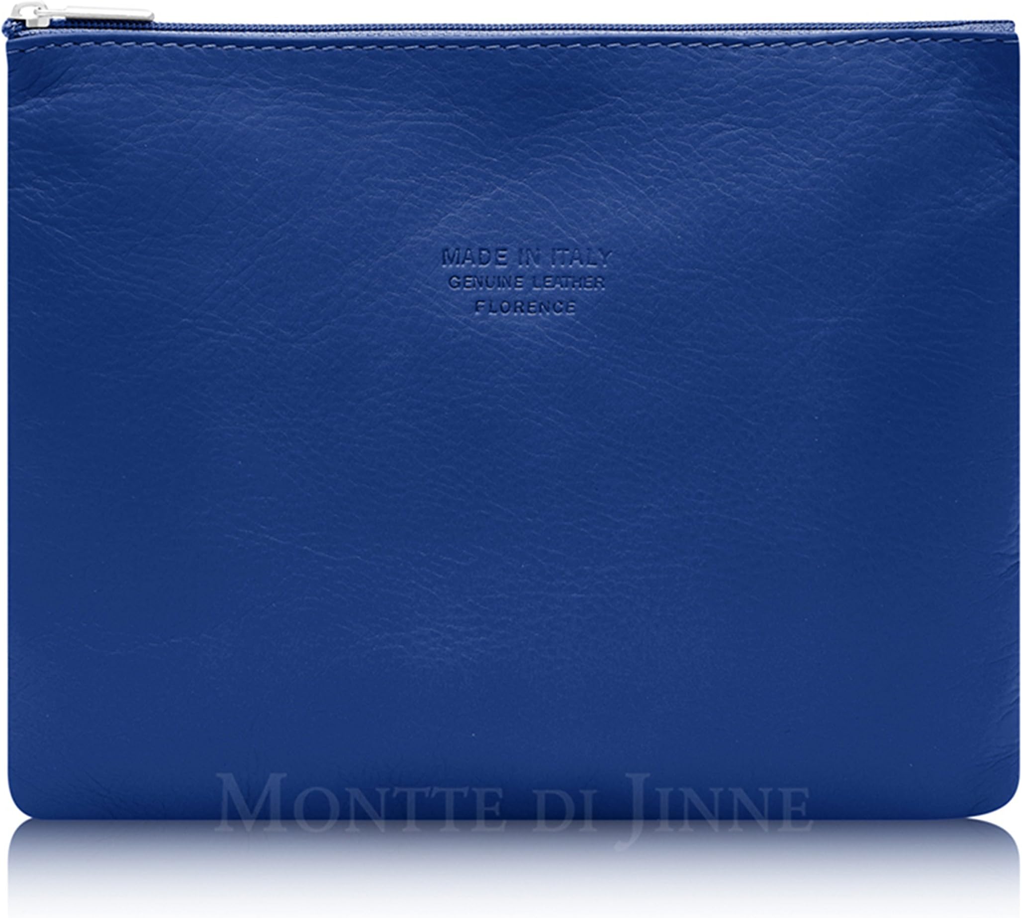 Montte Di Jinne - | 100% Real Italian Leather| Soft | Large | Makeup Bag | Gift for Women (ROYAL BLUE)
