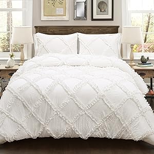 Lush Decor Lush Décor Ruffle Diamond 3 Piece Comforter Set, King, White