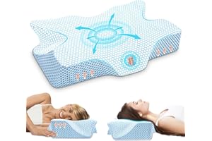 Anvo Cervical Memory Foam Pillows for Neck Shoulder Pain Relief, Contour Ergonomic Pillow for Sleeping, Orthopedic Support Bed Pillow for Side Back Stomach Sleepers - Blue, Firm