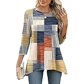 LOMON 3/4 Sleeve Tunic Tops for Women Loose Fit Dressy Casual Blouse Flowy Shirts to Wear with Leggings S-3XL