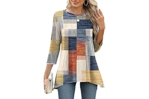 LOMON 3/4 Sleeve Tunic Tops for Women Loose Fit Dressy Casual Blouse Flowy Shirts to Wear with Leggings S-3XL