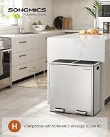 SONGMICS Dual Rubbish Bin 2-Compartment 30 L Silver Black with Pedals view 2