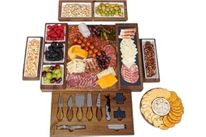 ZYLO Charcuterie Boards Gift Set – Large Acacia Wood Cheese Board, Slate Cutting Board, Ceramic Dishes & Knife Set - Removabl