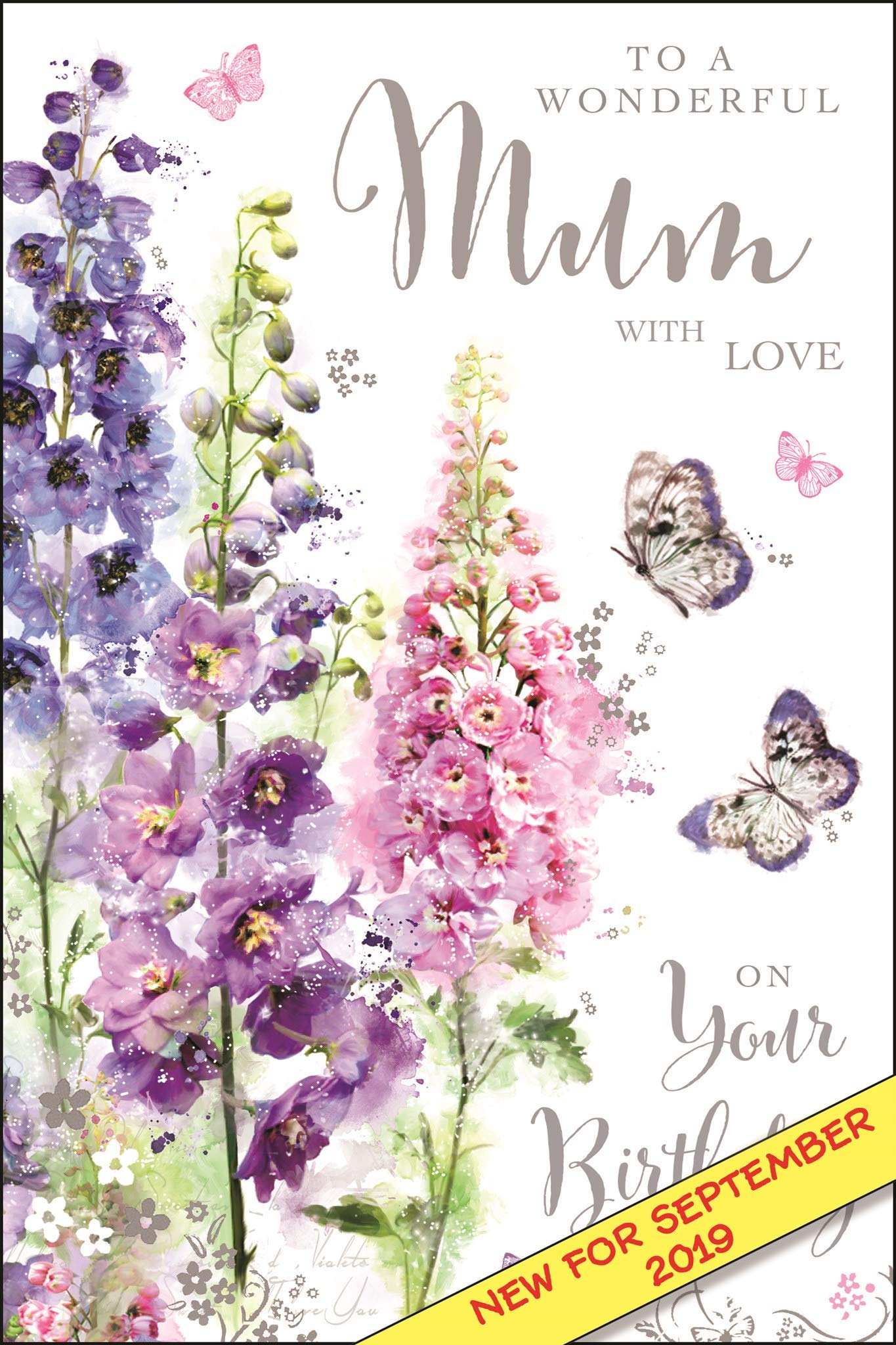 Jonny Javelin Artistic Mum Birthday Card (JJ-SG10) - Pretty Purple Flowers - Foil & Flitter Finish - Secret Garden Range