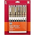 Sakura Pigma 30067 Micron Blister Card Ink Pen Set, Black, 8/Set