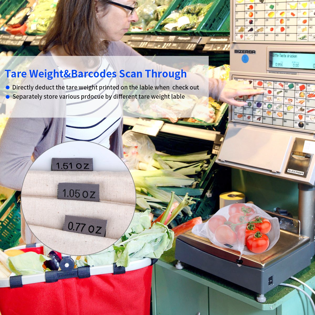 Reusable Produce Bags,WU-MINGLU Eco-Friendly Organic,Safe Freshness, 4 Sizes Muslin Cotton Drawstring & Premium Mesh Bag Set, Washable For Grocery Shopping,Storage and Vegetables(9Pack)